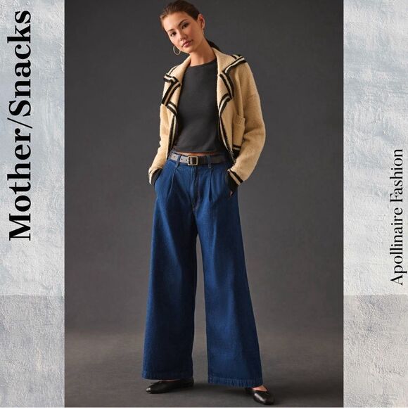 SNACKS! PUSH POP PLEATED NERDY HIGH WAIST WIDE LEG JEANS SIZE 32 DENIM COLDBREW - Picture 1 of 9